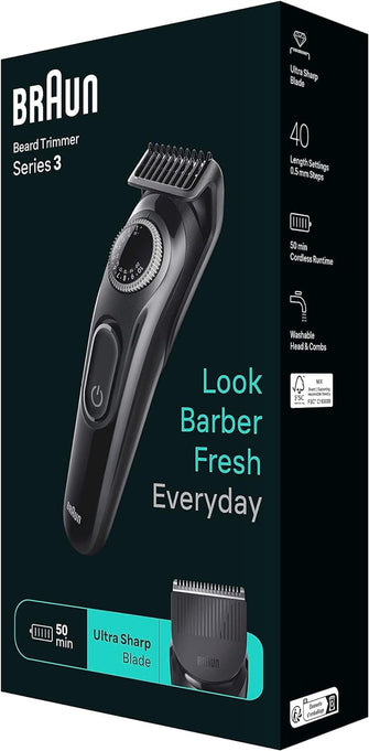 Buy Braun,Braun Beard Trimmer Series 3 3410, Electric Beard Trimmer for Men, Incl. Ultra-Sharp Blade, 40 Length Settings, Styling Tools, Rechargeable 50-min Cordless Runtime & Washable - Gadcet  | UK | London | Scotland | Wales| Near Me | Cheap | Pay In 3 | Hair Clippers & Trimmers