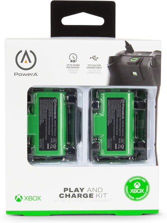 PowerA Play & Charge Kit for Xbox Series X|S & Xbox One - 2 Rechargeable Batteries with LED Indicators, 4 Battery Doors, Compatible with Xbox Charger Dock - Black & Green