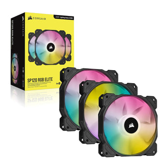 Corsair iCUE SP120 RGB ELITE 120mm PWM Triple Fan Kit - iCUE Lighting Node CORE, AirGuide Technology, 8 RGB LEDs, Low Noise (18 dBA), Up to 1500 RPM - Black