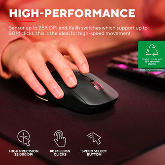 Trust Gaming GXT 927 Redex+ Wireless Gaming Mouse – 25K DPI, Ultra-Low Latency, 94-Hour Battery, RGB Lighting, Kailh Switches, 6 Programmable Buttons, Rechargeable – Black