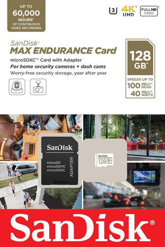 Buy Sandisk,SanDisk MAX ENDURANCE Video Monitoring for Dashcams & Home Monitoring 128 GB microSDXC Memory Card + SD Adaptor 60,000 Hours Endurance - Gadcet UK | UK | London | Scotland | Wales| Near Me | Cheap | Pay In 3 | Flash Memory Cards