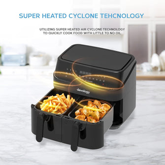 Buy DEVOLOGY,Devology Double Air Fryer, 9L, 2 x 4.5L Dual Zone , Air Fryer, 12-in-1 Pre-Sets, Digital LED Display, Two Zone Airfryer,Healthy Oil-free, Dual Basket Air Fryer - Gadcet UK | UK | London | Scotland | Wales| Near Me | Cheap | Pay In 3 | Kitchen & Home Appliances