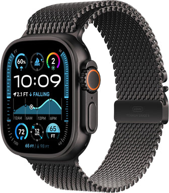 Apple Watch Ultra 2 (GPS + Cellular) 49mm Smartwatch with Black Rugged Titanium Case and Black Milanese Loop