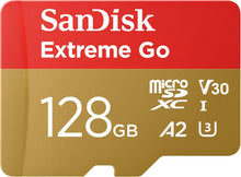 SanDisk 128GB Extreme Go microSDXC Card + SD Adapter – UHS-I, up to 200MB/s, V30, U3, Class 10 – 5K/4K UHD – for Android, Drones, Action Cams, Gaming