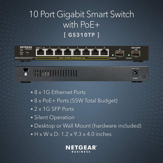 NETGEAR 10-Port PoE Gigabit Ethernet Smart Switch (GS310TP)