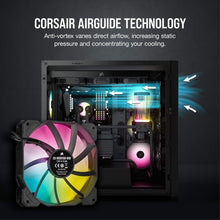 Corsair iCUE SP120 RGB ELITE 120mm PWM Triple Fan Kit - iCUE Lighting Node CORE, AirGuide Technology, 8 RGB LEDs, Low Noise (18 dBA), Up to 1500 RPM - Black