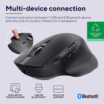 Trust Ozaa+ Multi-Device Wireless Mouse – Bluetooth & 2.4GHz, Silent, Programmable, Rechargeable, 60% Recycled Plastic, Side Scroll Wheel – Black