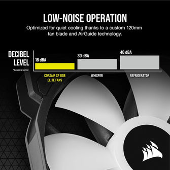 Corsair iCUE SP120 RGB ELITE 120mm PWM Triple Fan Kit - iCUE Lighting Node CORE, AirGuide Technology, 8 RGB LEDs, Low Noise (18 dBA), Up to 1500 RPM - Black