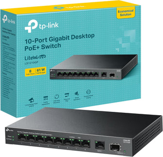 TP-Link 10-Port Gigabit Desktop Switch with 8 PoE+ Ports, 61W Budget, 250m PoE Transmission, Fanless Metal Case, Plug and Play