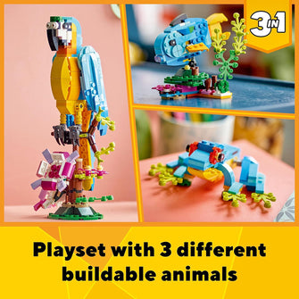LEGO Creator 3-in-1 Exotic Parrot Set (31136) – Builds Parrot, Frog, or Fish – Animal Toy for Kids Age 7+ – Great Gift Idea