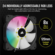 Corsair iCUE SP120 RGB ELITE 120mm PWM Triple Fan Kit - iCUE Lighting Node CORE, AirGuide Technology, 8 RGB LEDs, Low Noise (18 dBA), Up to 1500 RPM - Black