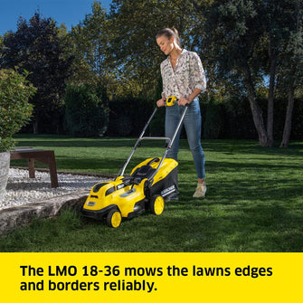 Buy KARCHER,Kärcher 18v Lawn Mower LMO 18-36 Battery Set, Incl. 18v Battery and Fast Charger, Performance: 350m², Cutting Width: 36cm, Adjustable Cutting Height: 30-70mm, Mulching Plug, 45L - Gadcet UK | UK | London | Scotland | Wales| Ireland | Near Me | Cheap | Pay In 3 | Electronics