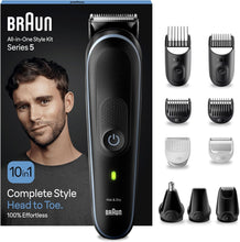 Braun 10-in-1 Grooming Kit Series 5, Beard Trimmer, Hair Clippers, Nose & Ear Trimmer, Precision Trimmer, MGK5445, UK Plug, Black