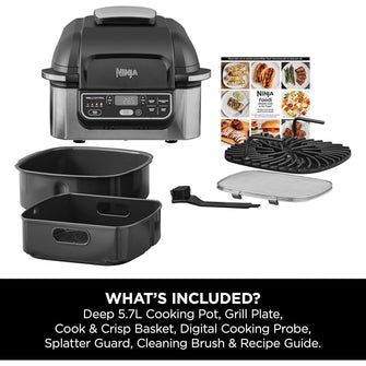 Ninja Foodi Health Grill & Air Fryer 5.7L (AG301UK) – 5-in-1 with Cyclonic Air Technology – Air Fry, Grill, Bake, Roast, Dehydrate – Black/Silver