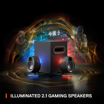 SteelSeries Arena 7 2.1 Gaming Speakers – Illuminated, 2-Way Design, Powerful Bass & Subwoofer, USB, Aux, Optical, Bluetooth, Wired – Compatible with PC, PlayStation, Mobile, Mac – UK Plug