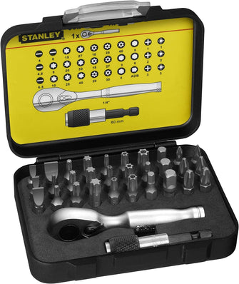 Buy STANLEY,Stanley Ratchet 1-13-904 Set Of 32 Pc. 1/4 In Drive Bits (25mm) & Mag Bit Holder - Gadcet UK | UK | London | Scotland | Wales| Near Me | Cheap | Pay In 3 | Power, Garden & Hand Tools