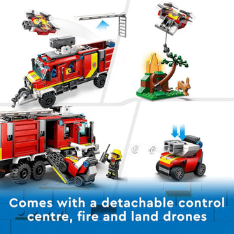 LEGO City Fire Command Unit 60374 – Rescue Fire Engine with Drones, Emergency Vehicle Toy for Kids 6+