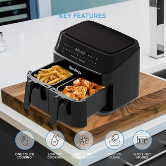 Buy DEVOLOGY,Devology Double Air Fryer, 9L, 2 x 4.5L Dual Zone , Air Fryer, 12-in-1 Pre-Sets, Digital LED Display, Two Zone Airfryer,Healthy Oil-free, Dual Basket Air Fryer - Gadcet UK | UK | London | Scotland | Wales| Near Me | Cheap | Pay In 3 | Kitchen & Home Appliances