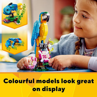 LEGO Creator 3-in-1 Exotic Parrot Set (31136) – Builds Parrot, Frog, or Fish – Animal Toy for Kids Age 7+ – Great Gift Idea