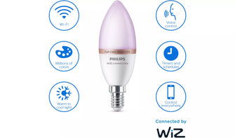 Philips WiZ E14 Colour Smart LED Wi-Fi Candle Bulbs - 2 Pack