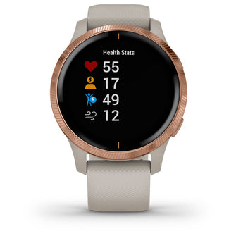 Garmin,Garmin Venu, GPS Smartwatch with Bright Touchscreen Display, Features Music, Body Energy Monitoring, Animated Workouts, Pulse Ox Sensors and More, Light Sand with Rose Gold - Gadcet.com