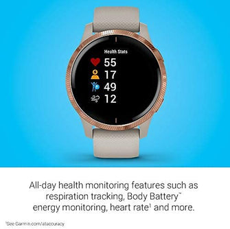 Garmin Venu, GPS Smartwatch with Bright Touchscreen Display, Features Music, Body Energy Monitoring, Animated Workouts, Pulse Ox Sensors and More, Light Sand with Rose Gold - Gadcet.com