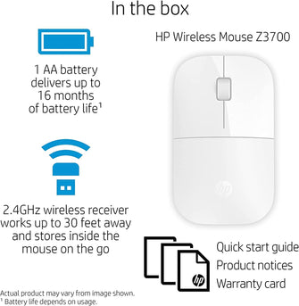 Buy HP,HP Z3700 White 2.4 GHz USB Slim Wireless Mouse with Blue LED1200 DPI Optical Sensor, Up to 16 Months Battery Life - Gadcet.com | UK | London | Scotland | Wales| Ireland | Near Me | Cheap | Pay In 3 | Mouse Pads