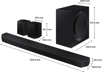 Samsung,Samsung Q990B Soundbar Speaker (2022) - 11.1.4ch 3D Object Tracking Surround Sound System With Wireless Dolby Atmos DTS:X & Alexa Built-In, Rear Speakers & Subwoofer With Night & Voice Enhancement - Gadcet.com