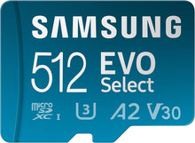 Samsung EVO Select 512GB microSDXC UHS-I U3 130MB/s Full HD & 4K UHD Memory Card inc. SD-Adapter - Blue