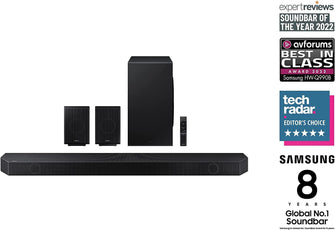 Samsung,Samsung Q990B Soundbar Speaker (2022) - 11.1.4ch 3D Object Tracking Surround Sound System With Wireless Dolby Atmos DTS:X & Alexa Built-In, Rear Speakers & Subwoofer With Night & Voice Enhancement - Gadcet.com