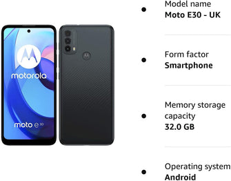 Motorola,Motorola Moto E30 - UK-SIM-Free Smartphone(Dual Sim,6.5" HD, Android 11, 4G,RAM 2GB, 32GB) - Mineral Gray - Gadcet.com