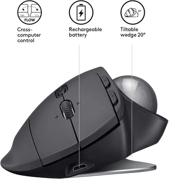 Logitech MX Ergo Wireless Trackball Mouse, Bluetooth Or 2.4GHz with Unifying USB-Receiver, Adjustable Trackball Angle, Precision Scroll-Wheel, USB-C Charging Battery, PC/ Mac/ iPad OS - Black - Gadcet.com