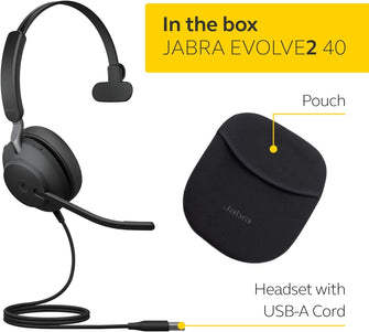 Jabra,Jabra Evolve2 40 PC Headset – Noise Cancelling Microsoft Teams Certified Mono Headphones With 3-Microphone Call Technology – USB-A Cable – Black - Gadcet.com