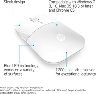 Buy HP,HP Z3700 White 2.4 GHz USB Slim Wireless Mouse with Blue LED1200 DPI Optical Sensor, Up to 16 Months Battery Life - Gadcet.com | UK | London | Scotland | Wales| Ireland | Near Me | Cheap | Pay In 3 | Mouse Pads