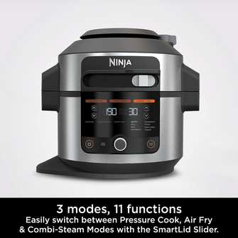 NINJA Foodi 11-in-1 SmartLid Multi-Cooker 6L [OL550UK] Electric Pressure Cooker, Air Fryer, Combi-Steam, Slow Cooker, Grill, Bake - Silver - 6