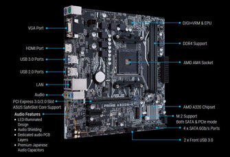 Asus Prime A320M-K AM4 motherboard socket (uATX, AMD A320, Ryzen, 2x DDR4 memory, USB 3.0, M.2 interface) - 7