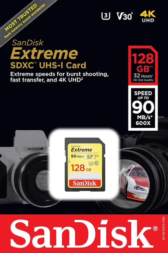 SanDisk Extreme 128GB SDXC Memory Card up to 90MB/s, Class 10, U3, V30 - 4