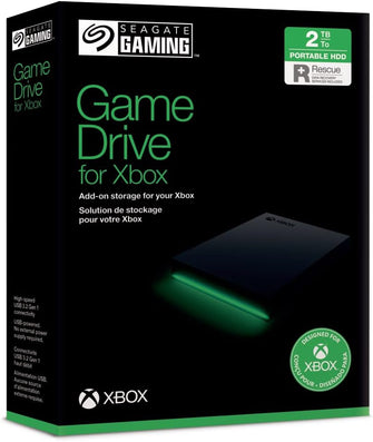 Seagate Game Drive for Xbox, 2TB, External Hard Drive Portable, USB 3.2 Gen 1, Black with built-in green LED bar - Without Box - 2