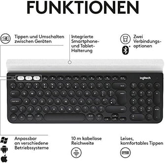 Logitech K780 Multi-Device Wireless Keyboard, QWERTY German Layout - Dark Grey/White - 6