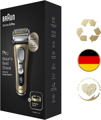 BRAUN Series 9 Pro 9419s Wet & Dry shaver with charging stand and travel case, gold. - 8