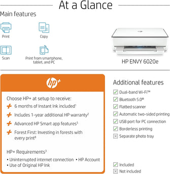 HP,HP Envy 6020e All in One Colour Printer with 6 months of Instant Ink included with HP+, White - Gadcet.com