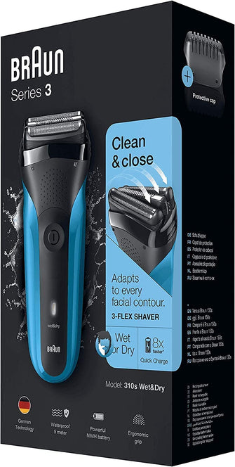Braun Series 3 Electric Shaver For Men with Precision Beard Trimmer, Wet & Dry, UK 2 Pin Plug, 310 - Black/Blue
