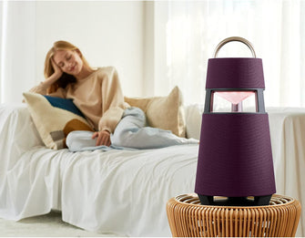 LG,LG XBOOM 360 RP4 Omnidirectional 360˚Sound Portable Wireless Bluetooth Speaker with Mood Lighting, Up to 10 Hours Battery, Indoor/Outdoor - Burgundy - Gadcet.com