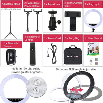 Buy EOTO LIGHT,21 inch LED Ring Light with Tripod Stand, Large Selfie Ring Light with Touch Panel for YouTube Vlog Video Shooting, Makeup Studio Portrait with Carrying Bag and Remote Controller, CRI>97 - Gadcet UK | UK | London | Scotland | Wales| Near Me | Cheap | Pay In 3 | Tripod