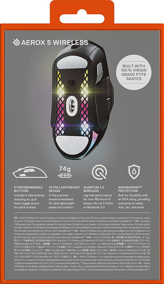 Buy SteelSeries,SteelSeries Aerox 5 Wireless Gaming Mouse – Ultra Lightweight 74g – 9 Buttons – Bluetooth/2.4 GHz – 180 Hr Battery – IP54 Water Resistant – PC/MAC – FPS, MOBA, Battle Royale - Gadcet.com | UK | London | Scotland | Wales| Ireland | Near Me | Cheap | Pay In 3 | Computer Accessories