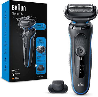 Braun Series 5 Electric Shaver, With Precision Trimmer Attachment For Moustache & Sideburns Trimming, 100% Waterproof, 2 Pin Bathroom Plug, 50-B1200s, Blue Razor - Gadcet.com