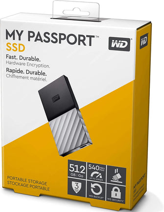 Buy WD,Western Digital WD My Passport Portable SSD 512GB, Black/Silver - Gadcet.com | UK | London | Scotland | Wales| Ireland | Near Me | Cheap | Pay In 3 | Hard Drives