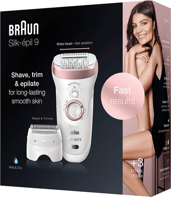 Braun Silk-épil 9 Epilator, With Shaver & Trimmer Head, Shave, Trim & Epilate For Long-Lasting Smooth Skin, Provides Smooth Skin For Weeks, 100% Waterproof, 2 Pin Bathroom Plug, 9-720, White/Pink - Gadcet.com