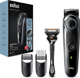 Braun,Braun Beard Trimmer Series 3 & Hair Clippers with Gillette Fusion5 ProGlide Razor, 39 Length Settings, BT3240, Black/Blue - Gadcet.com