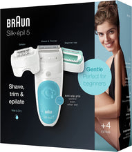 Braun,Braun Silk-épil 5 SensoSmart Epilator For Hair Removal, Lady Shaver & Trimmer Head and Beginner Cap, Wet & Dry, 100% Waterproof, UK 2 Pin Plug, White/ Blue - Gadcet.com